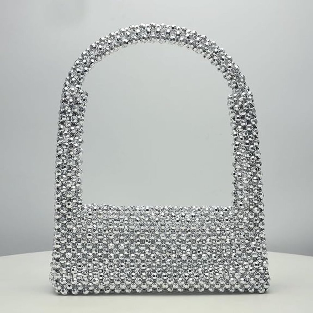 Neiman Marcus Silver Pearl Beaded Evening Clutch Purse - Picture 1 of 4